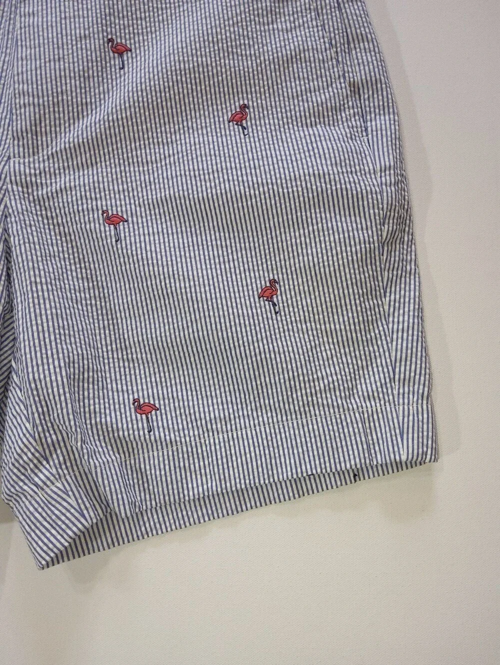 Brooks Brothers Seersucker Shorts Mens 35 Blue White Flamingo Print Coastal Prep